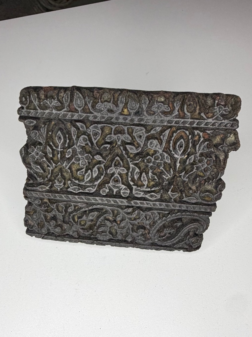 Antique Hand Carved Wooden Print Block PAISLEY FLORAL Textile Wallpaper 5" x 4"